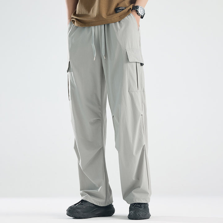 Men's Wide Tech Cargo Pants with Utility Pockets and Adjustable Waist Mune Fashion