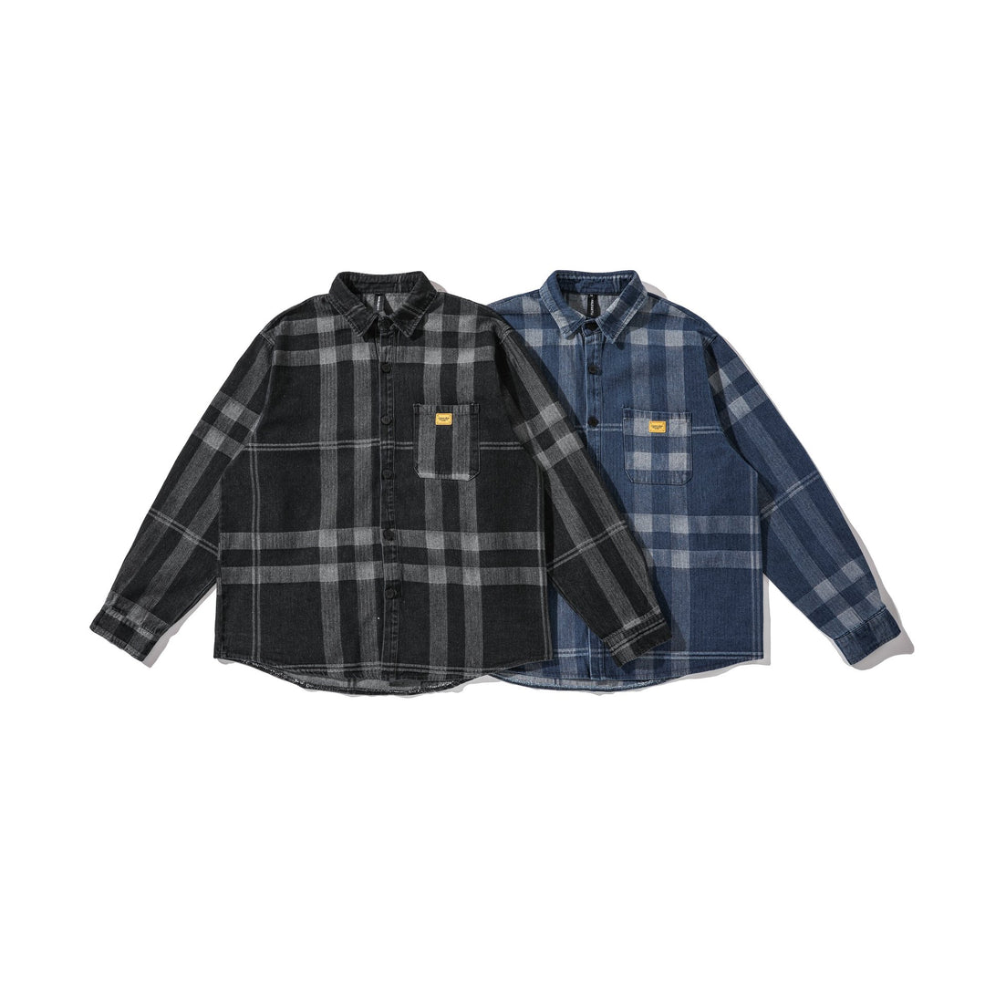 Men's Oversized Checkered Shirt Jacket in Worker Style with Rounded Hem and Chest Pocket Mune Fashion