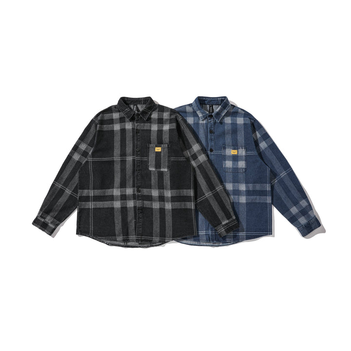 Men's Oversized Checkered Shirt Jacket in Worker Style with Rounded Hem and Chest Pocket Mune Fashion
