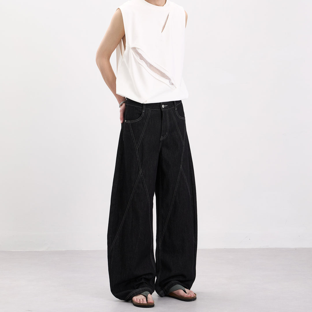 Men's Sleeveless Oversize Tank Top with Mesh Inserts and Asymmetric Cut Mune Fashion