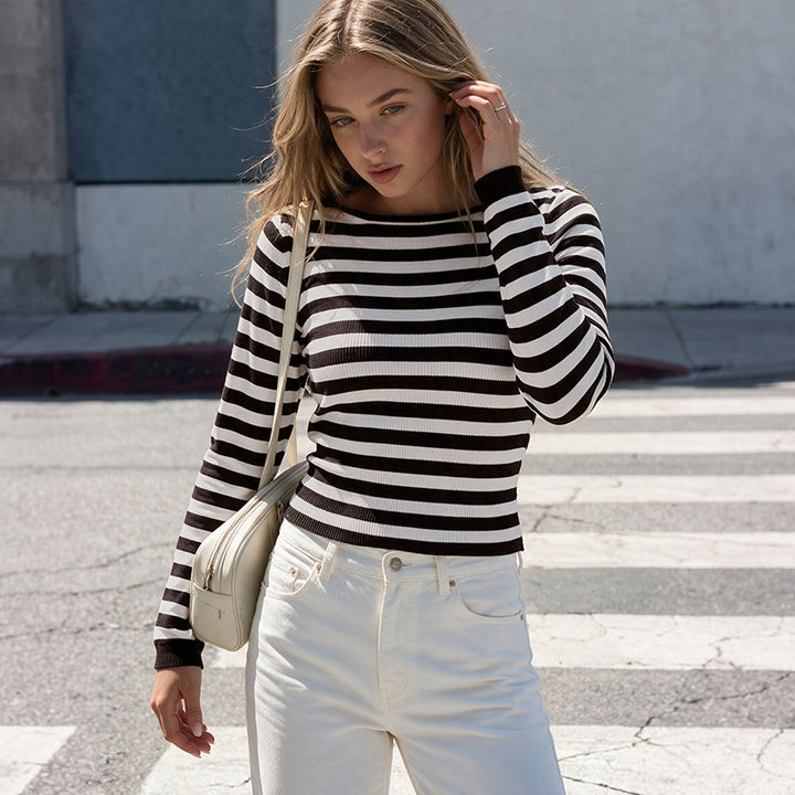 Women's Casual Long Sleeve Sweater in Modern Striped Look Mune Fashion