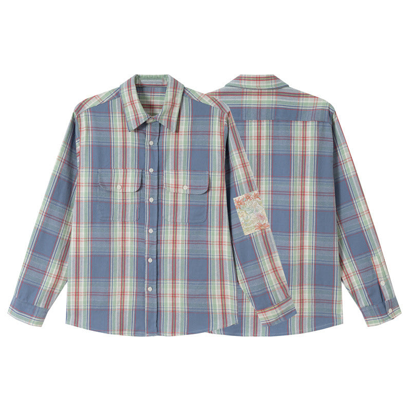 Unisex Oversized Shirt Jacket in Vintage Check with Flap Pockets and Sleeve Patch Mune Fashion