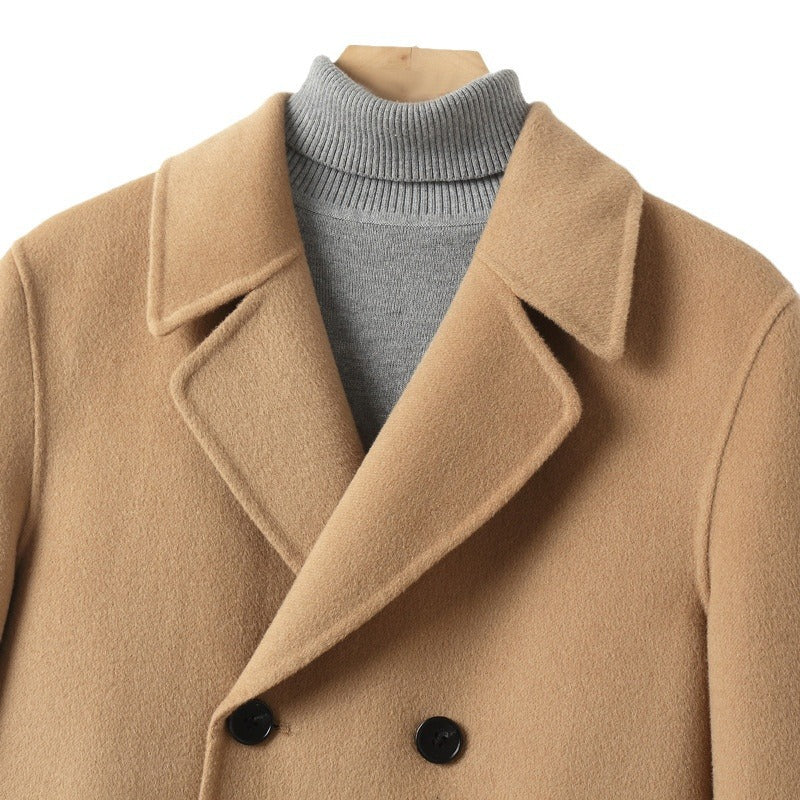 Men's Double-Breasted Wool Coat in Short Cut with Notched Lapel Mune Fashion