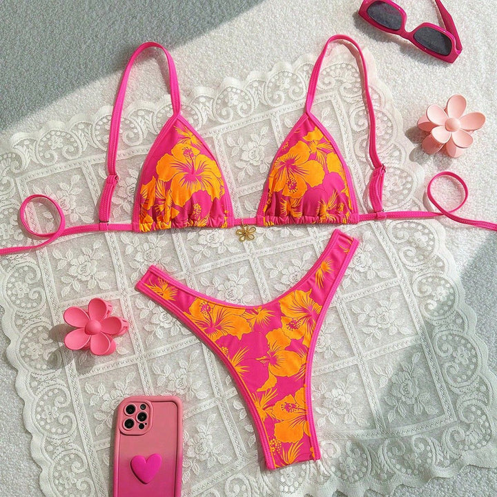 Women's triangle bikini with floral design and adjustable straps Mune Fashion