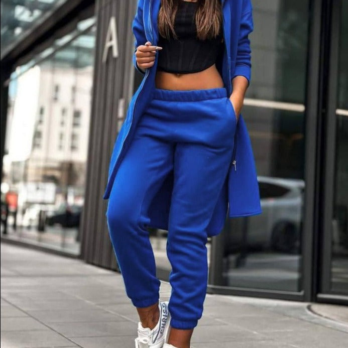 Women's Hooded Coat and High-Waist Jogging Pants Lounge Set Mune Fashion