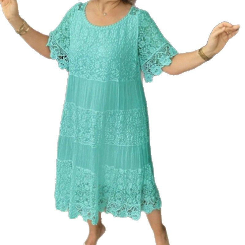 Women's multi-layered lace midi dress with pleated inserts and flounce sleeves Mune Fashion