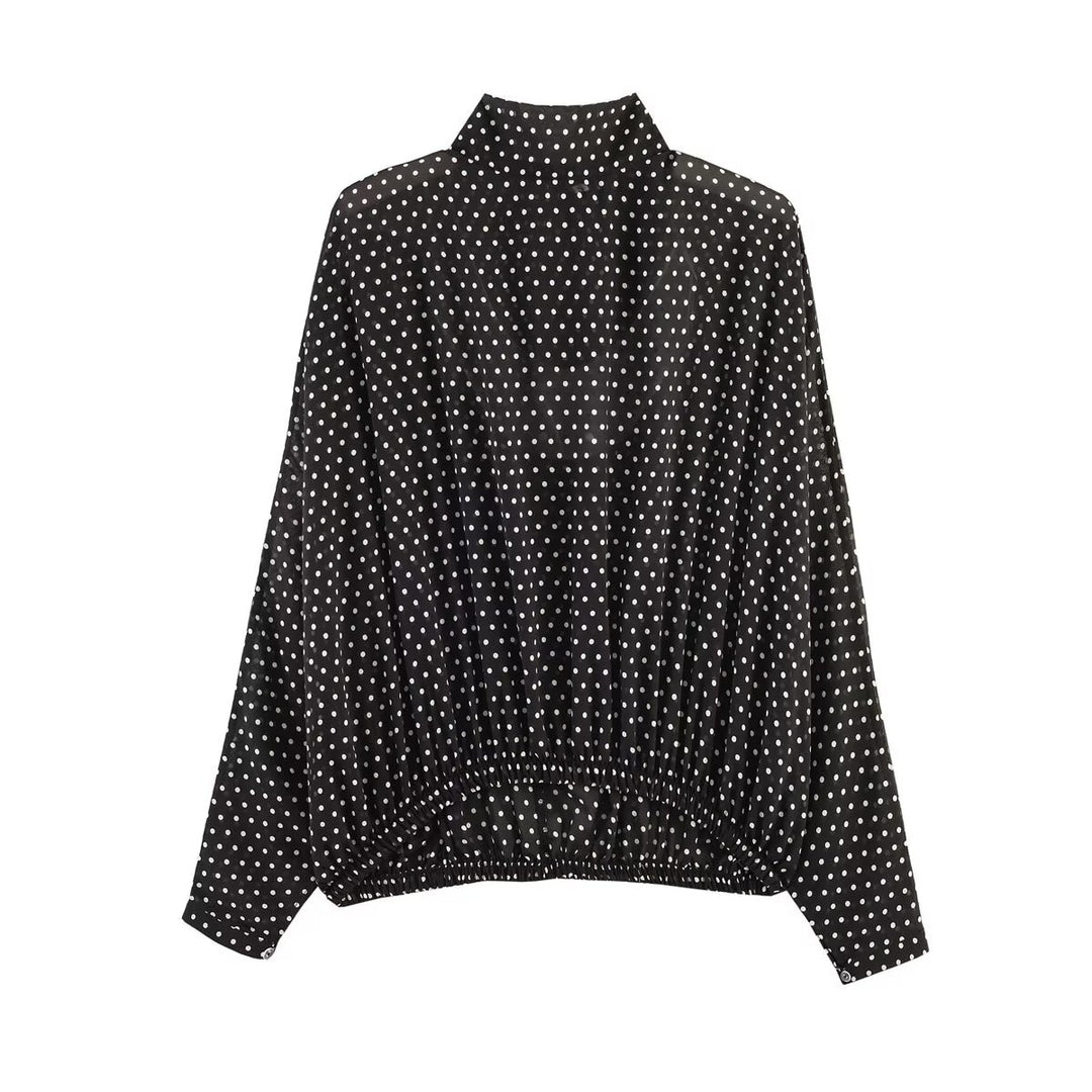Ladies Flowing Midi Skirt in Vintage Polka Dot Design with Flared Plate Cut Mune Fashion