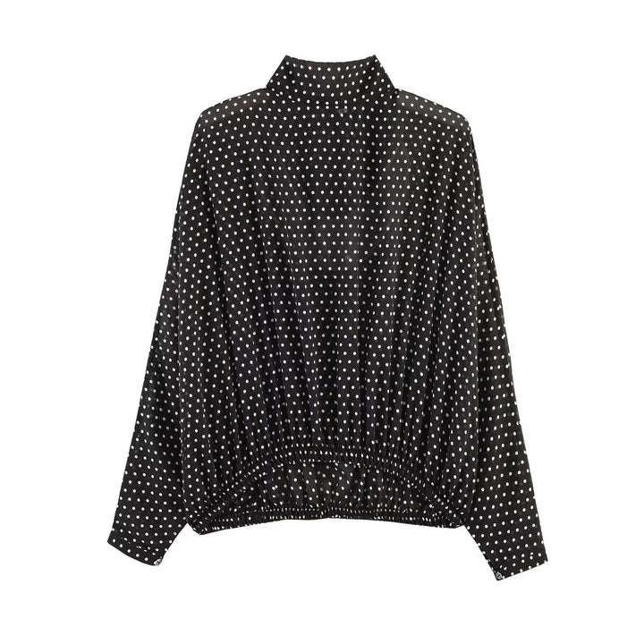 Ladies Flowing Midi Skirt in Vintage Polka Dot Design with Flared Plate Cut Mune Fashion