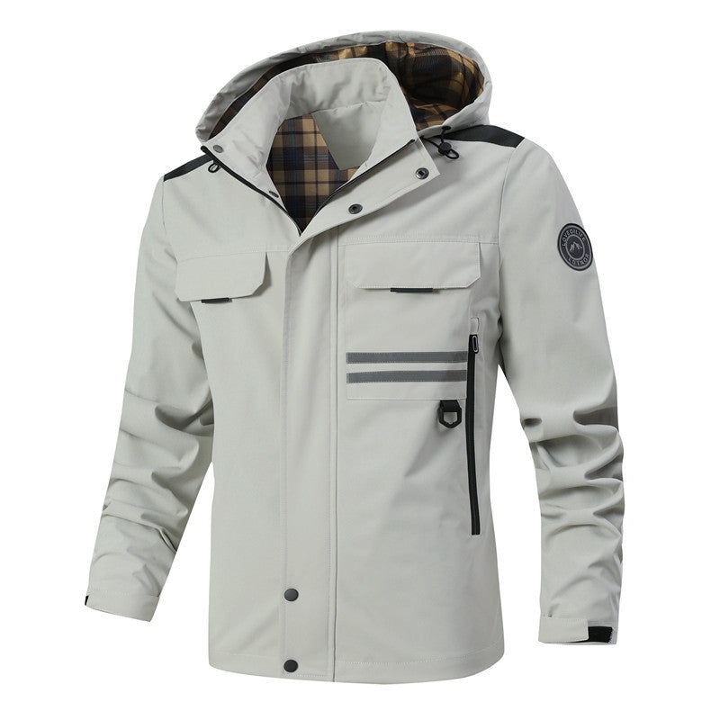 Men Water-repellent Softshell Parka with Hood, Reflective Inserts and Multifunction Pockets Mune Fashion