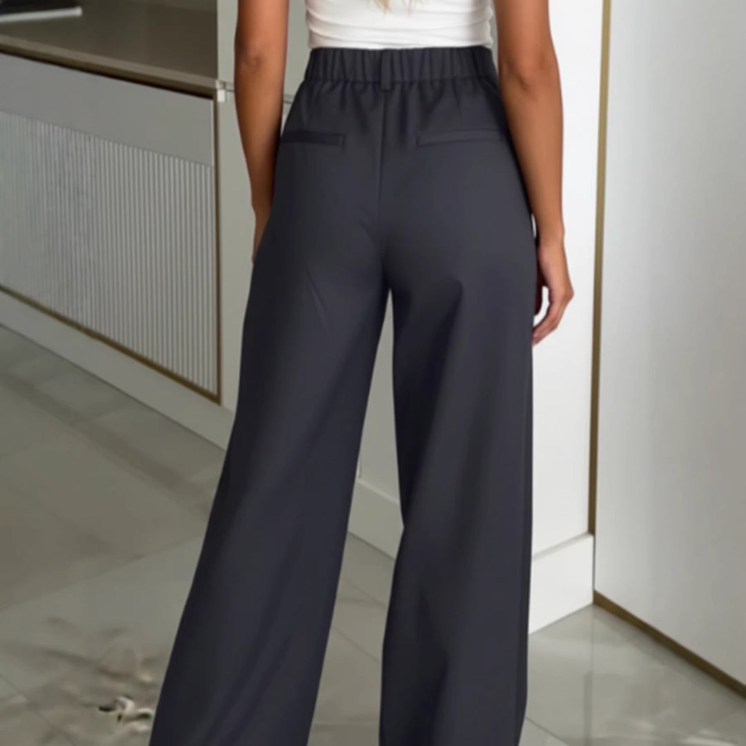 Women's High-Waisted Pleated Trousers with Wide Palazzo Leg Mune Fashion