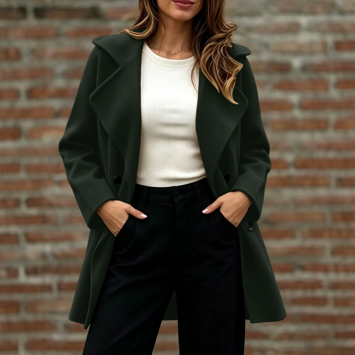 Women's Double-Breasted Wool Coat with Oversized Lapels Mune Fashion