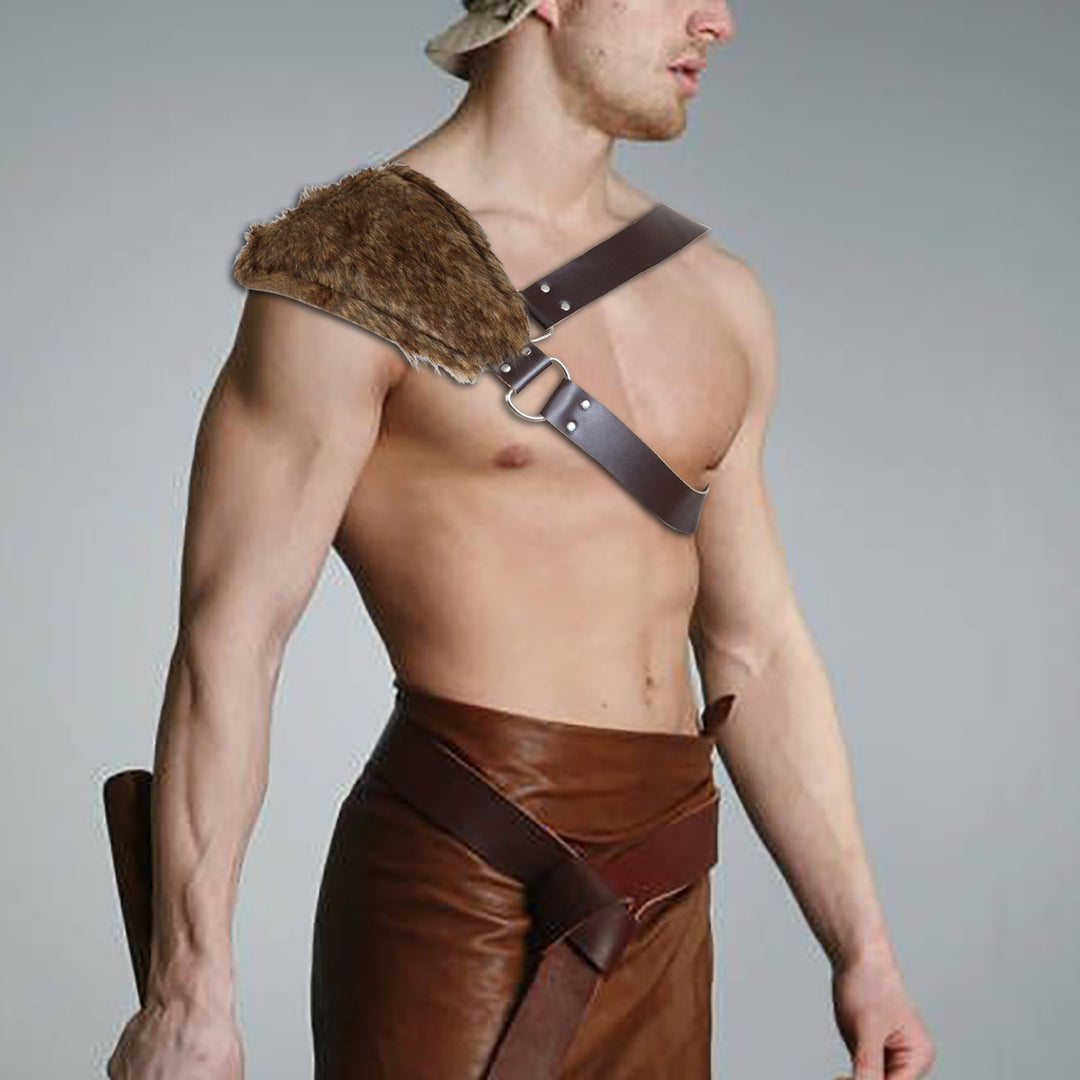 Men's shoulder strap with faux fur padding and adjustable leather strap Mune Fashion