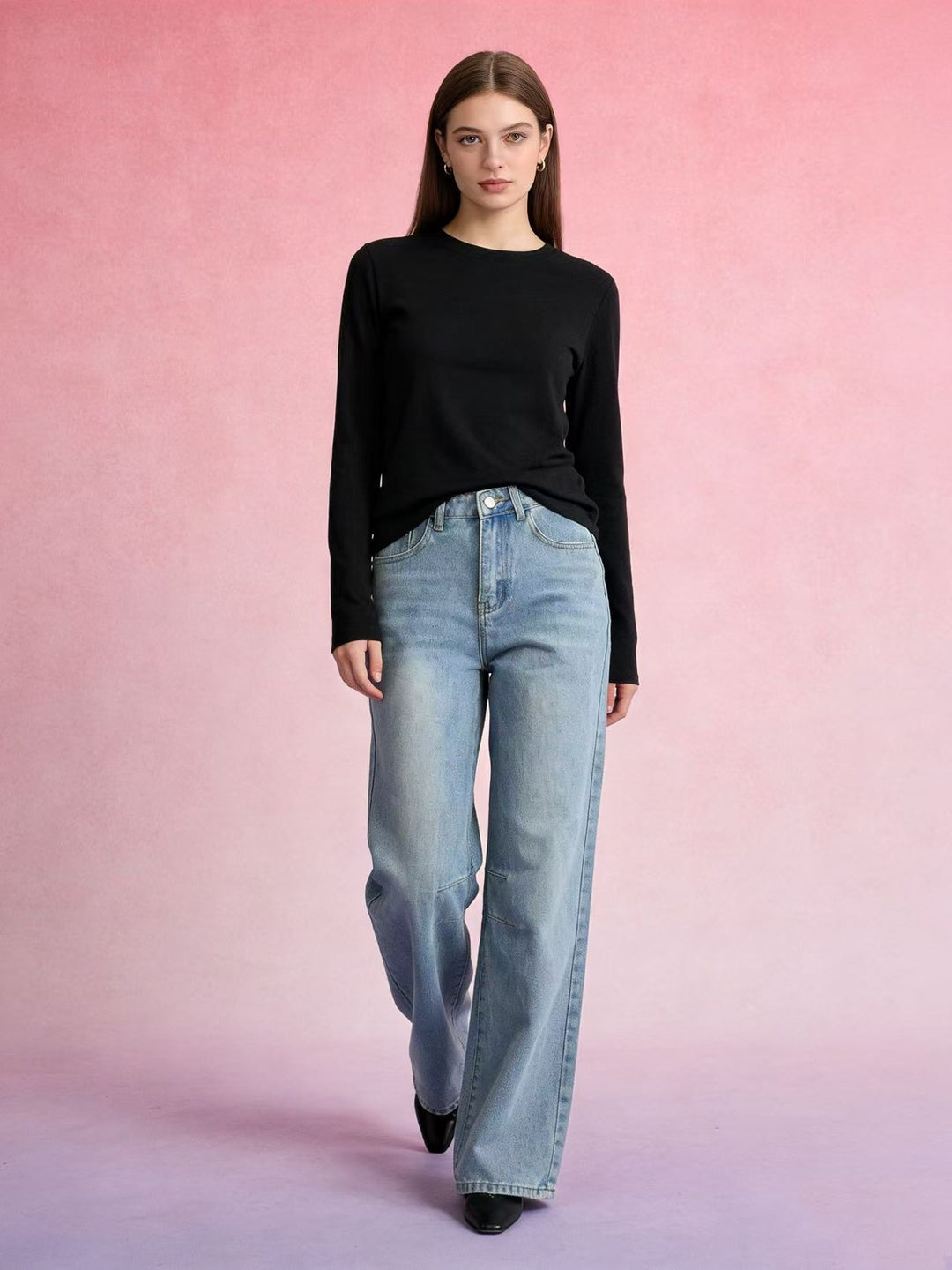Women's simple long-sleeve fine knit shirt with round neckline, slightly tailored silhouette, and elastic wearing comfort Mune Fashion