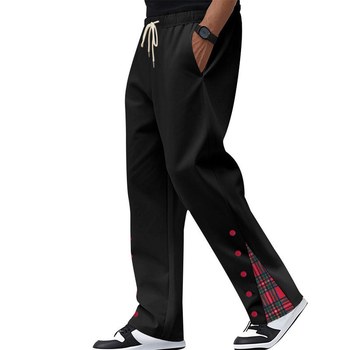 Men's loose joggers with drawstring waistband, snap button side slits and checked inner lining Mune Fashion