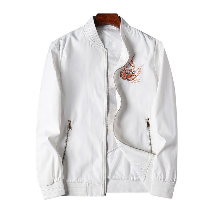 Men's bomber jacket with oriental tiger embroidery, lightweight microfiber outer layer and ribbed cuffs Mune Fashion