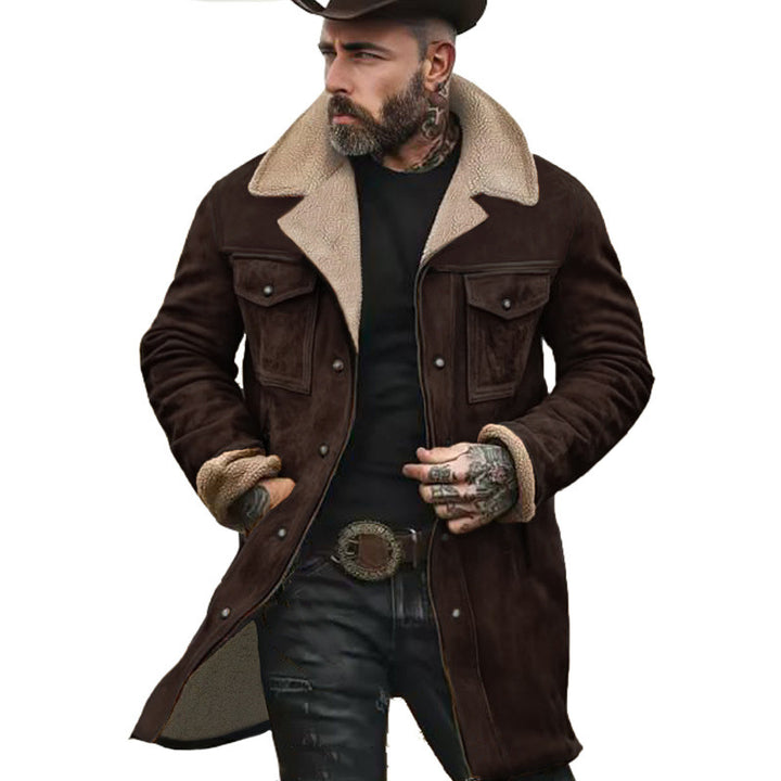 Men's Long Sherpa Coat with Faux Fur Lining and Suede Look Mune Fashion