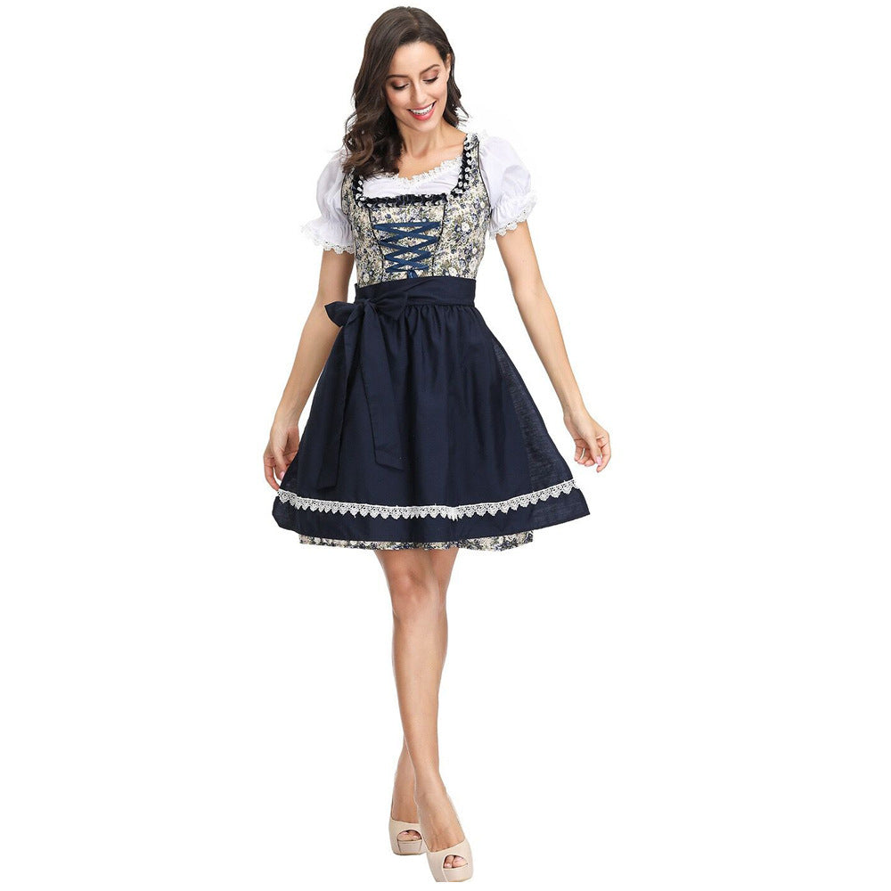 Ladies traditional Dirndl dress with laced bodice and removable apron Mune Fashion
