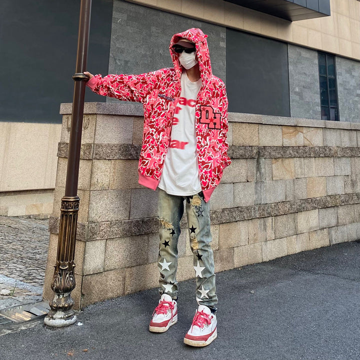 Men's Fashion Destroyed Jeans with Star Applications Mune Fashion