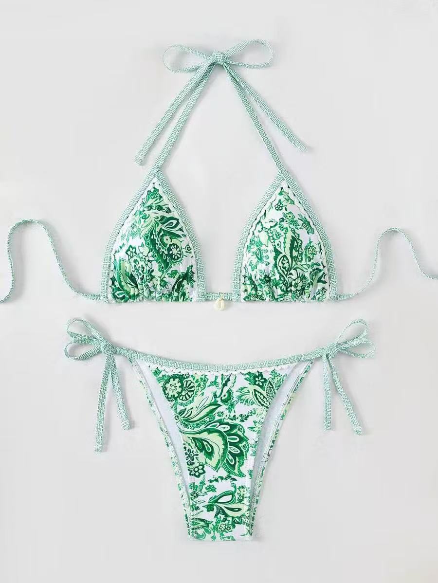Women's triangle bikini with floral pattern and adjustable tie straps Mune Fashion