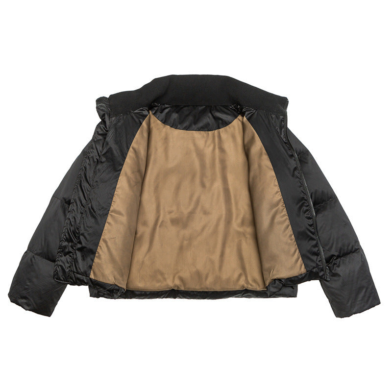 Women's short-cut lightweight thermal puffer jacket with stand-up collar and two-way zipper Mune Fashion