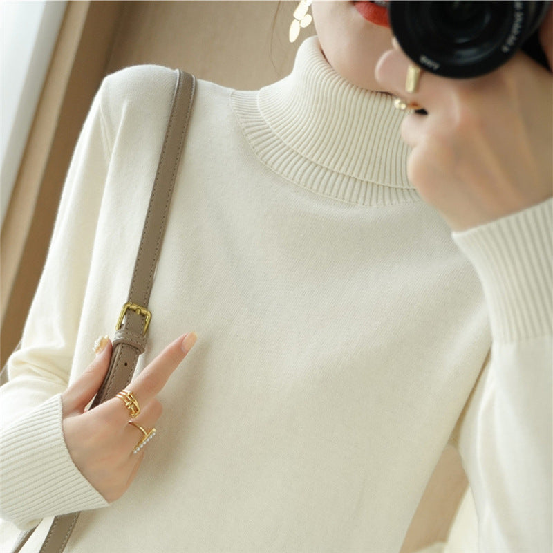 Women Minimalist Fine Knit Turtleneck with High Ribbed Collar and Slim Fit Mune Fashion