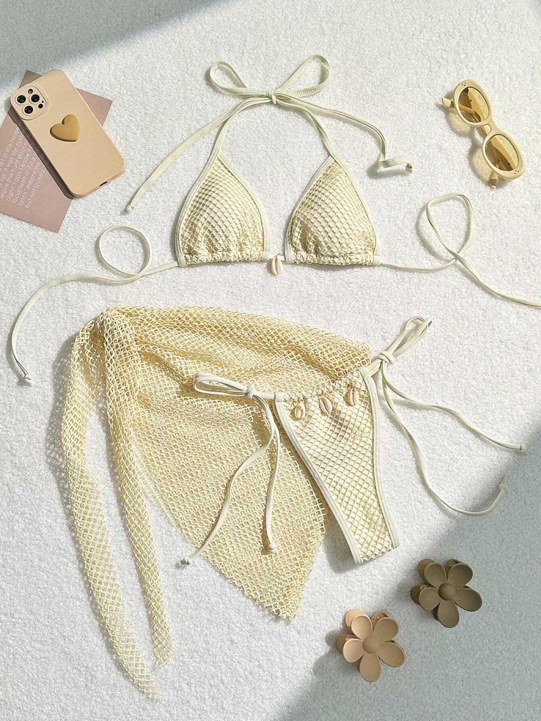 Women's triangle bikini with transparent mesh fabric and lacing details Mune Fashion