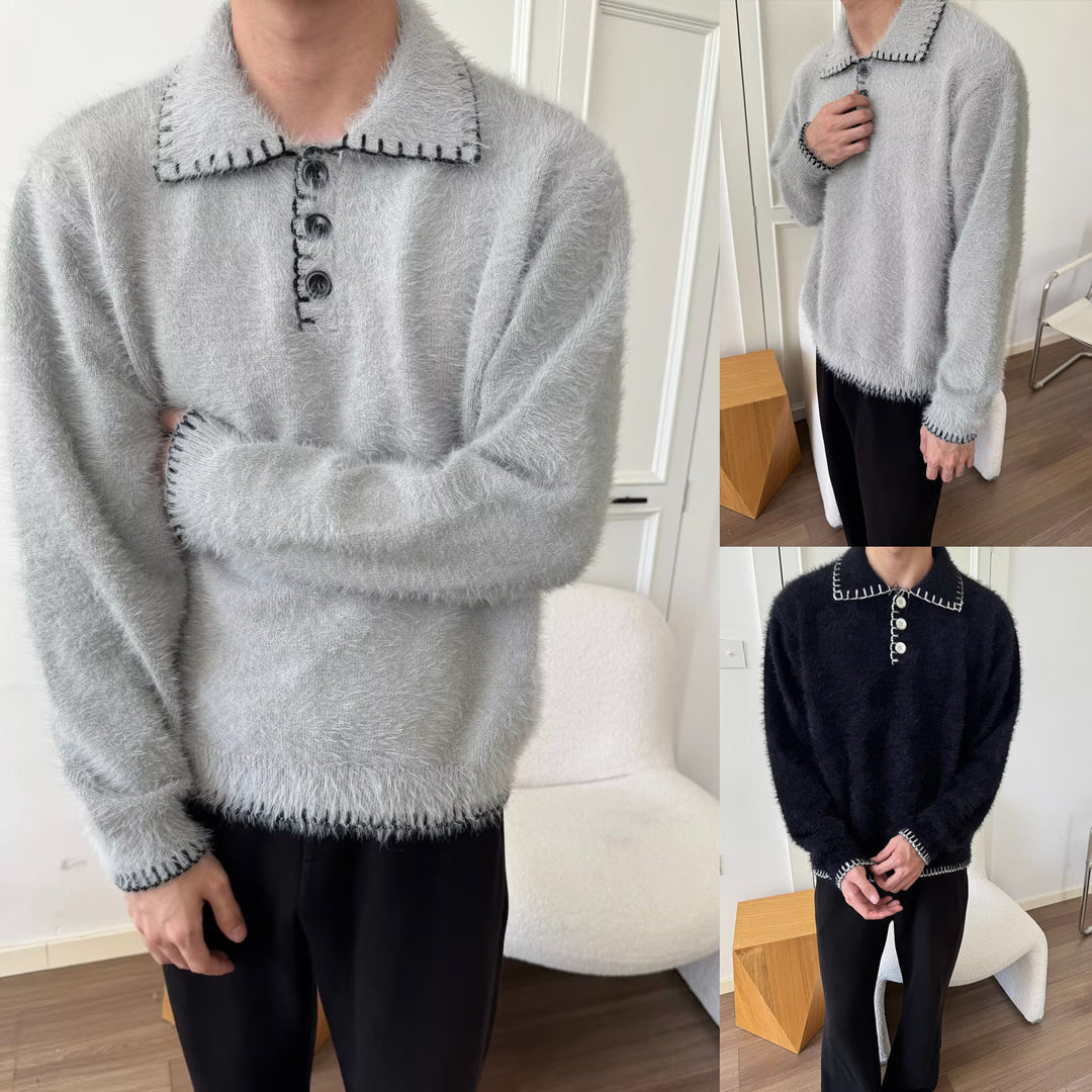 Women's Cozy Chunky Knit Sweater with Polo Collar Mune Fashion