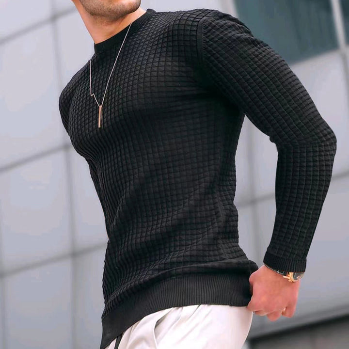 Men's fitted waffle round neck sweater made of fine knit with ribbed cuffs Mune Fashion