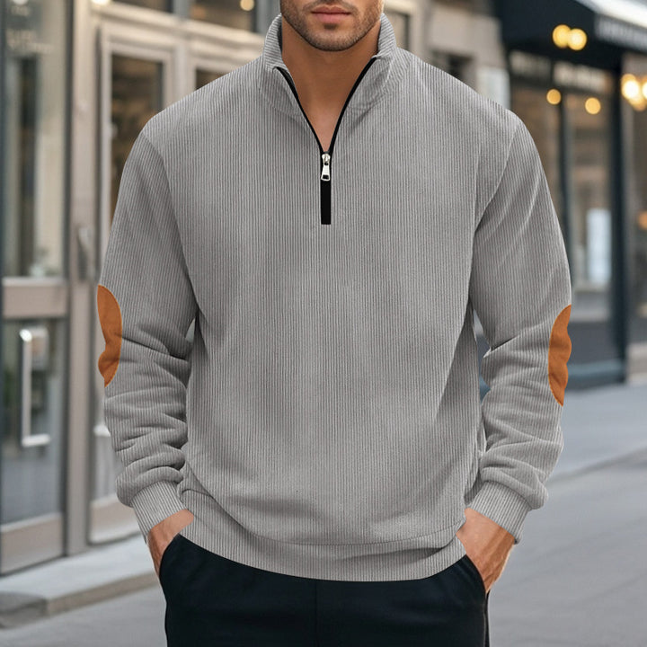Men's nan Troyer half-fleece pullover with ribbed structure, elastic cuffs, and contrast elbow patches Mune Fashion
