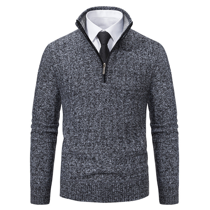 Men's half-zip knitted pullover with textured cable look, warming stand-up collar and slim silhouette Mune Fashion