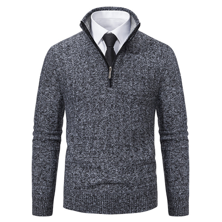 Men's half-zip knitted pullover with textured cable look, warming stand-up collar and slim silhouette Mune Fashion