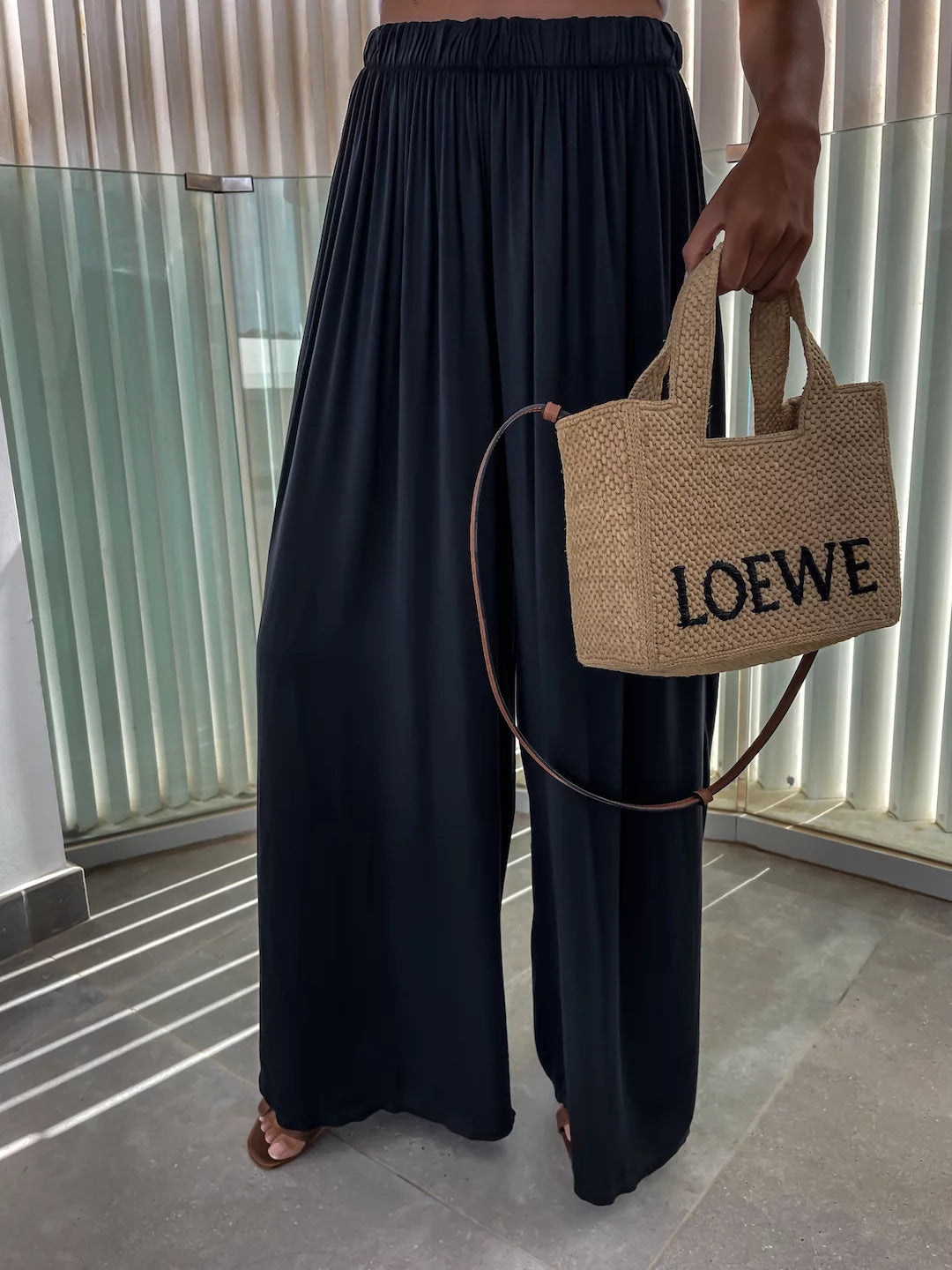 Women wide-cut Palazzo pants with high elastic waistband and flowing jersey Mune Fashion
