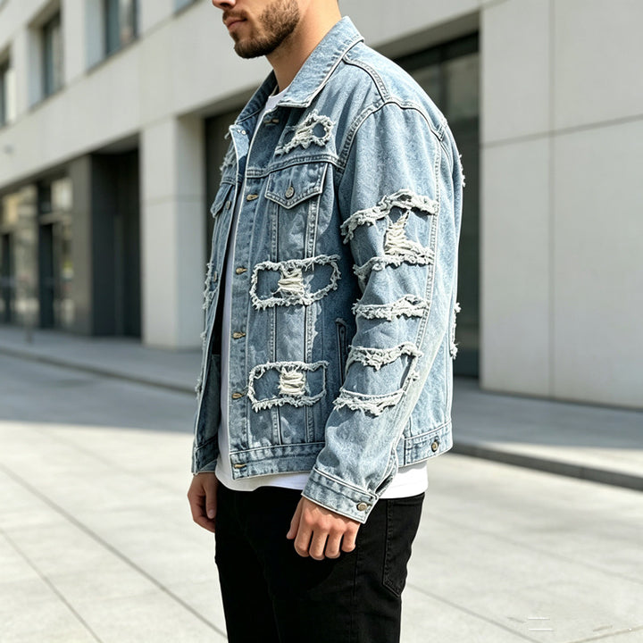 Men's Casual Destroyed Denim Jacket Mune Fashion