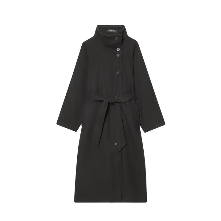 Ladies wool coat with waist belt, stand-up collar and raglan sleeves Mune Fashion