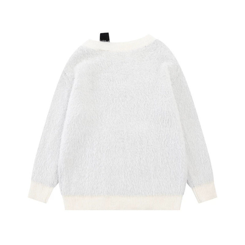 Women's Cozy Knit Sweater with Cartoon Note and Star Motif Mune Fashion