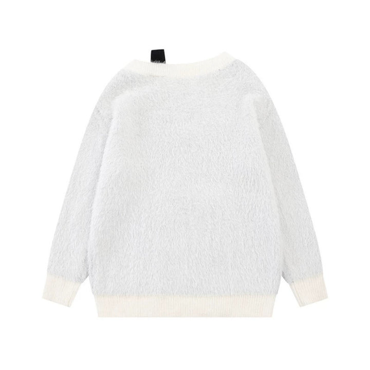 Women's Cozy Knit Sweater with Cartoon Note and Star Motif Mune Fashion