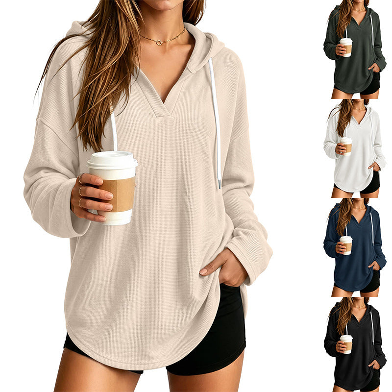 Women's Casual Hoodie with Waffle Texture Mune Fashion