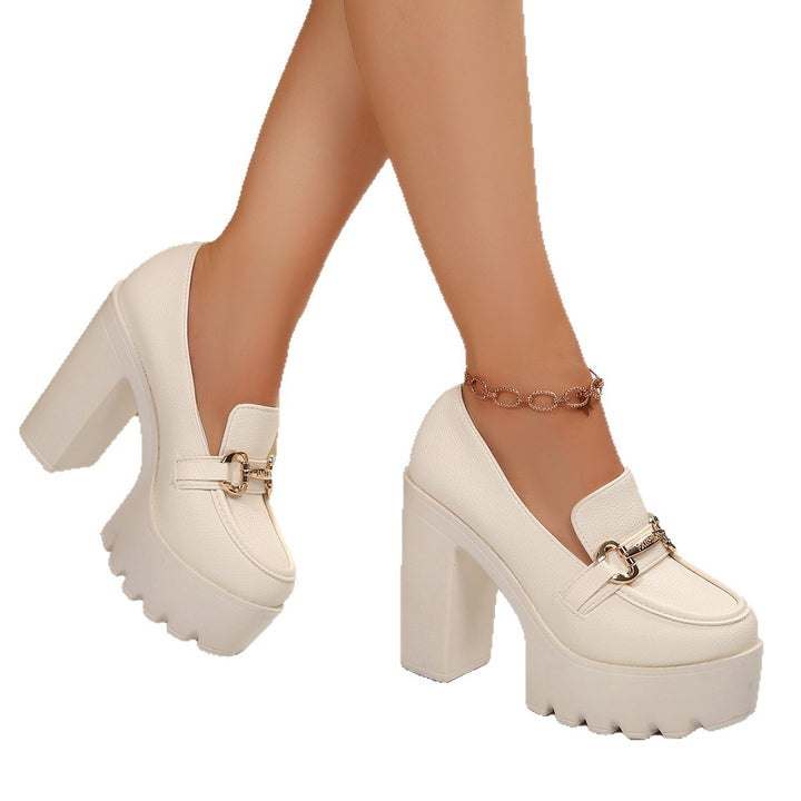 Women's Chunky Platform Loafer with High Block Heel and Decorative Bit Mune Fashion