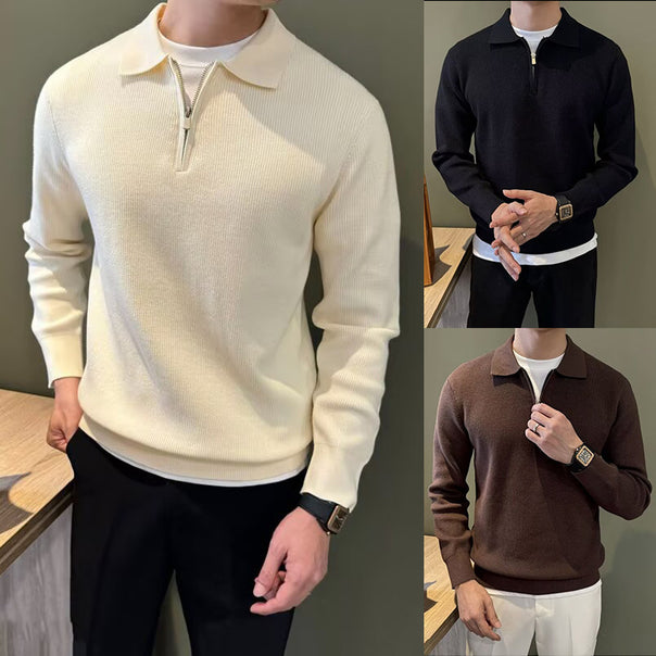 Men's Elegant Sweater with Stand-Up Collar and Zipper Mune Fashion