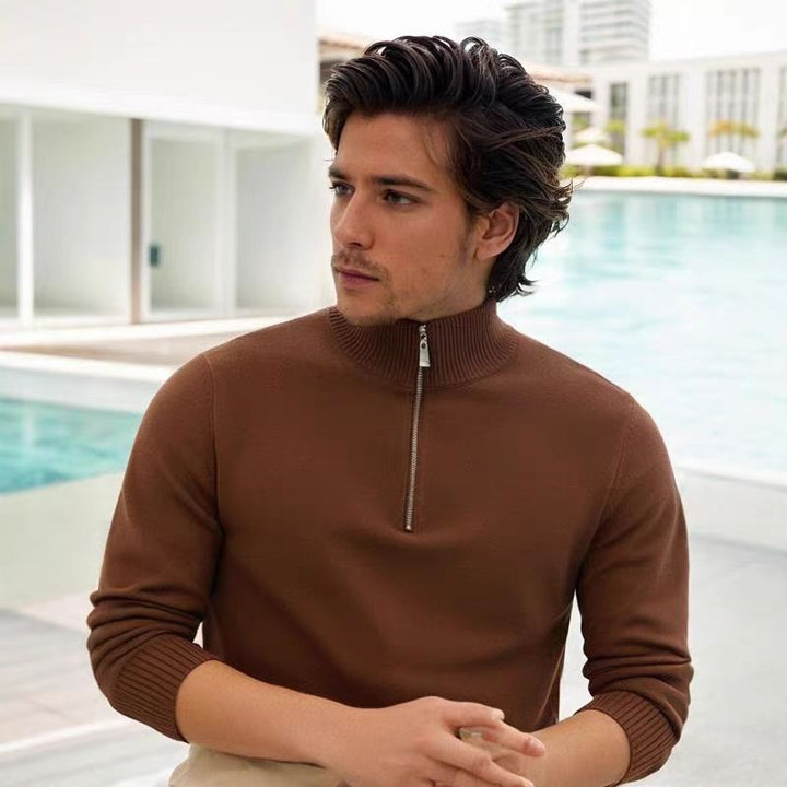 Men's fine knit half-zip pullover with stand-up collar and ribbed cuffs Mune Fashion