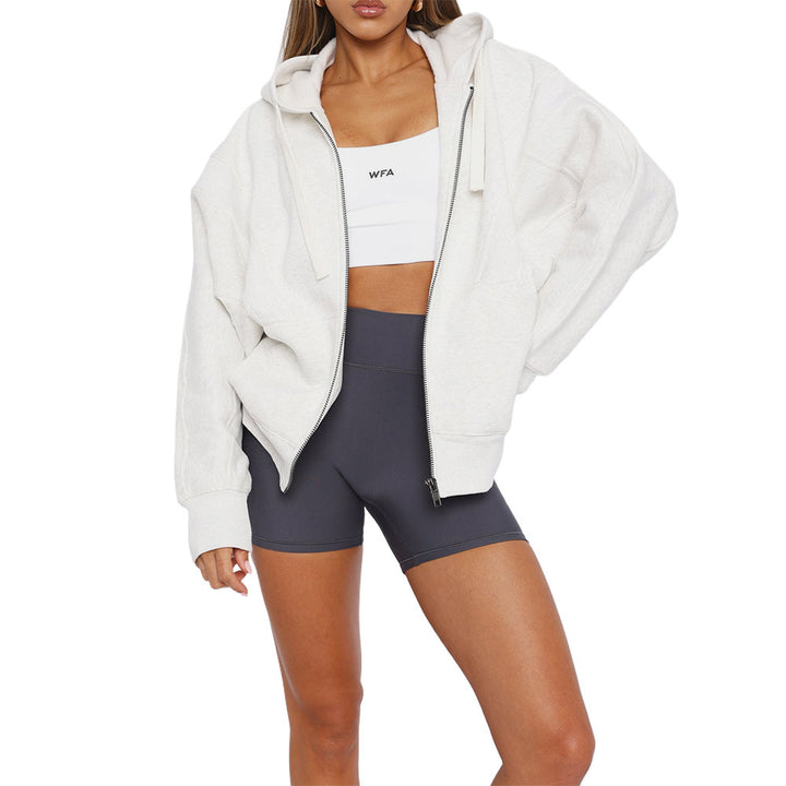 Women's Oversized Hooded Jacket with Zipper and French Terry Lining Mune Fashion