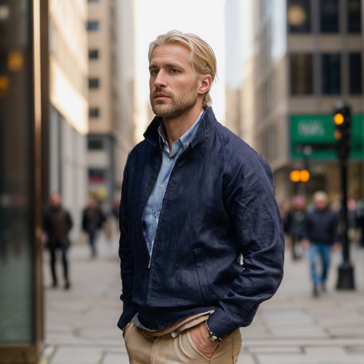 Men's Lightweight Harrington Jacket with Stand-up Collar and Zipper Mune Fashion