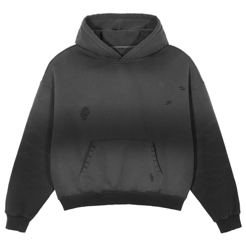 Men's Oversize Hooded Sweatshirt with Washed-Out Vintage Effect and Destroyed Details Mune Fashion