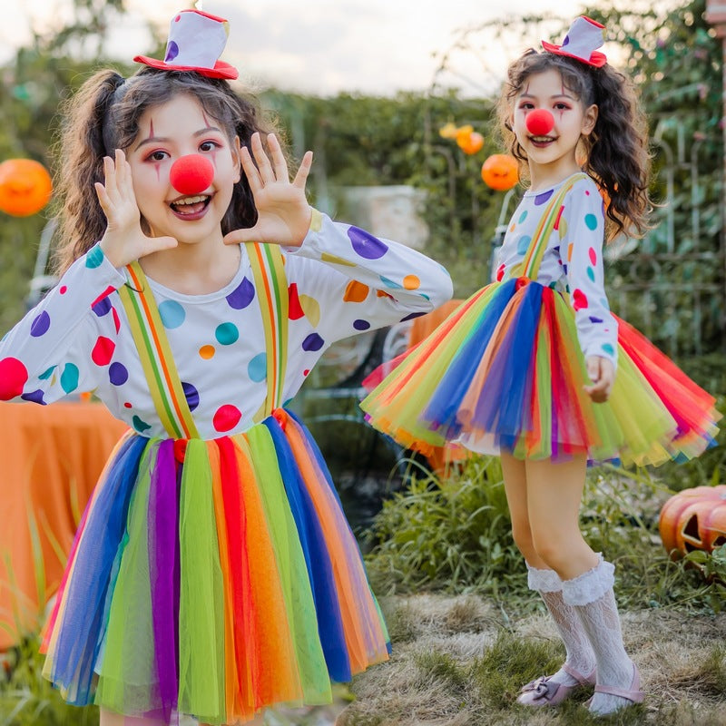 Girl Clown Costume with Colorful Dots and Tulle Skirt Mune Fashion