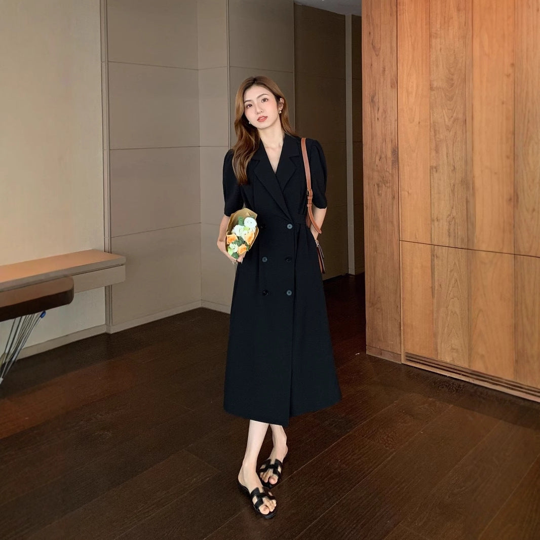 Ladies Double-Breasted Long Blazer Coat with Tailored Cut and Structured Shoulders Mune Fashion