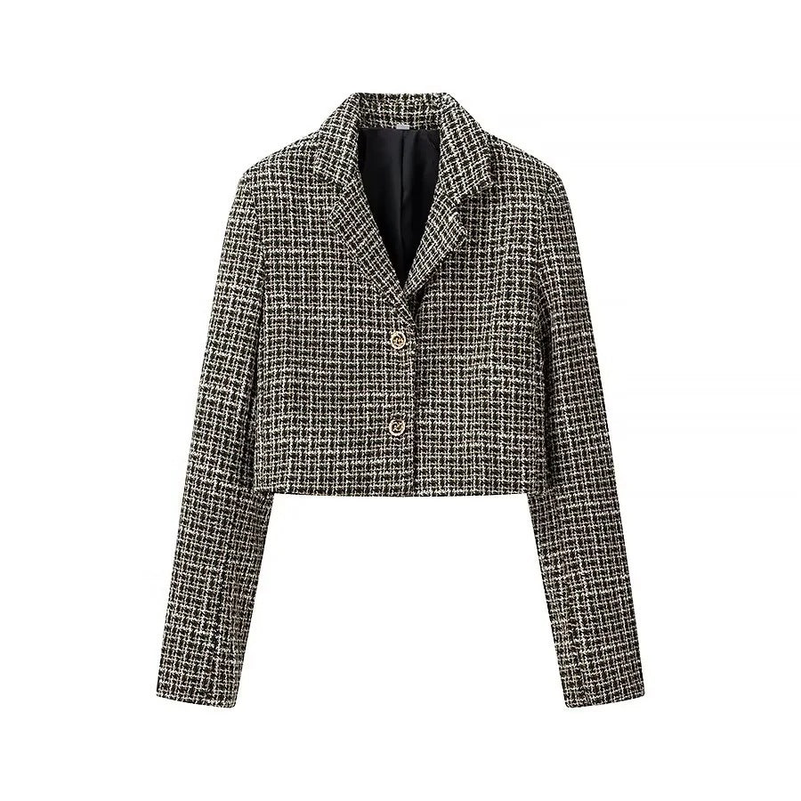 Women's short blazer made of bouclé tweed with a boxy cropped silhouette Mune Fashion