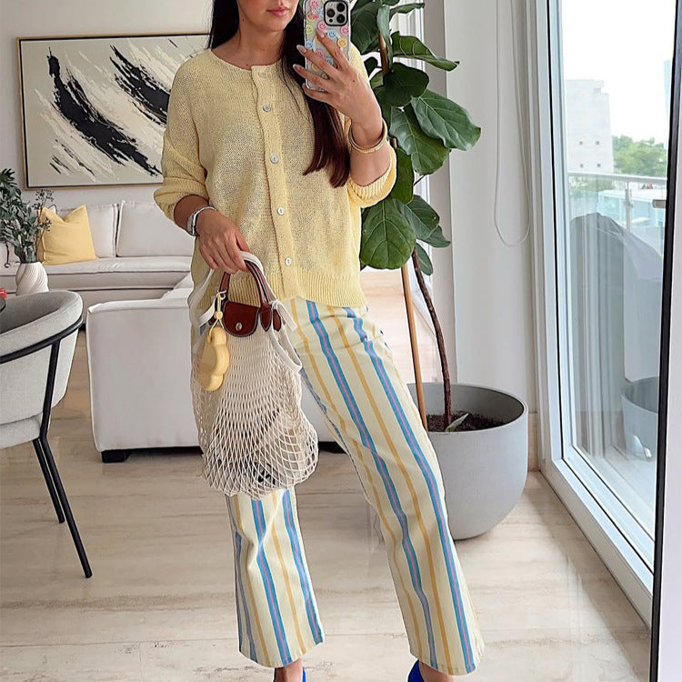 Women's Lightweight High-Waist Linen Pants with Wide Leg, Side Pockets & Long Side Slits Mune Fashion