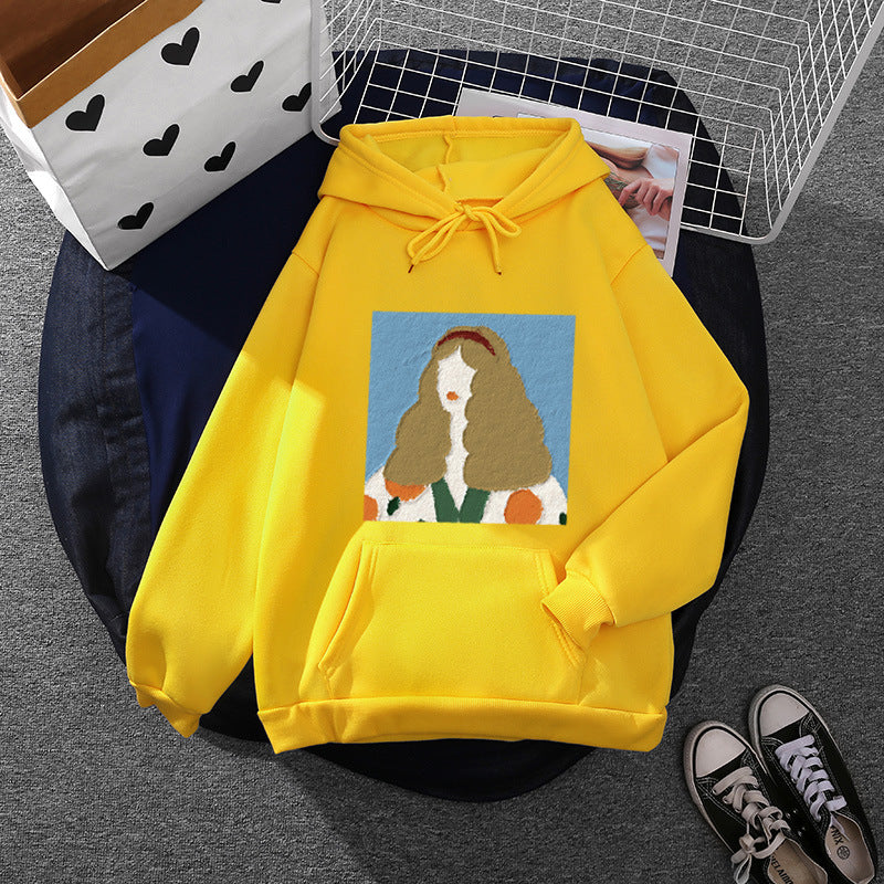 Women's hoodie with artistic chenille embroidery in portrait style and kangaroo pocket Mune Fashion