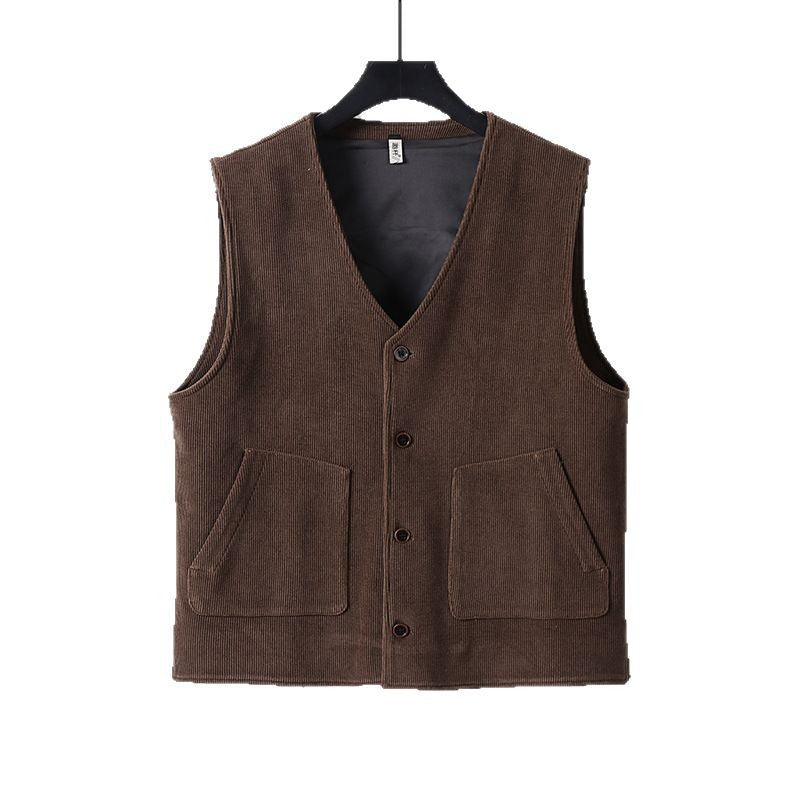 Men's Padded Cord Waistcoat with V-Neck and Patch Pockets Mune Fashion