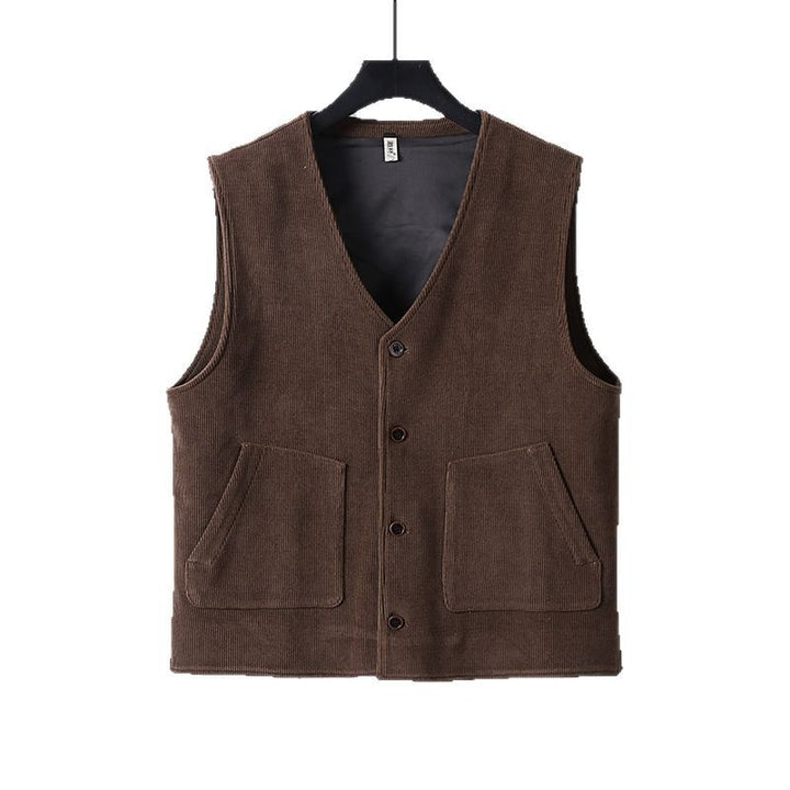 Men's Padded Cord Waistcoat with V-Neck and Patch Pockets Mune Fashion